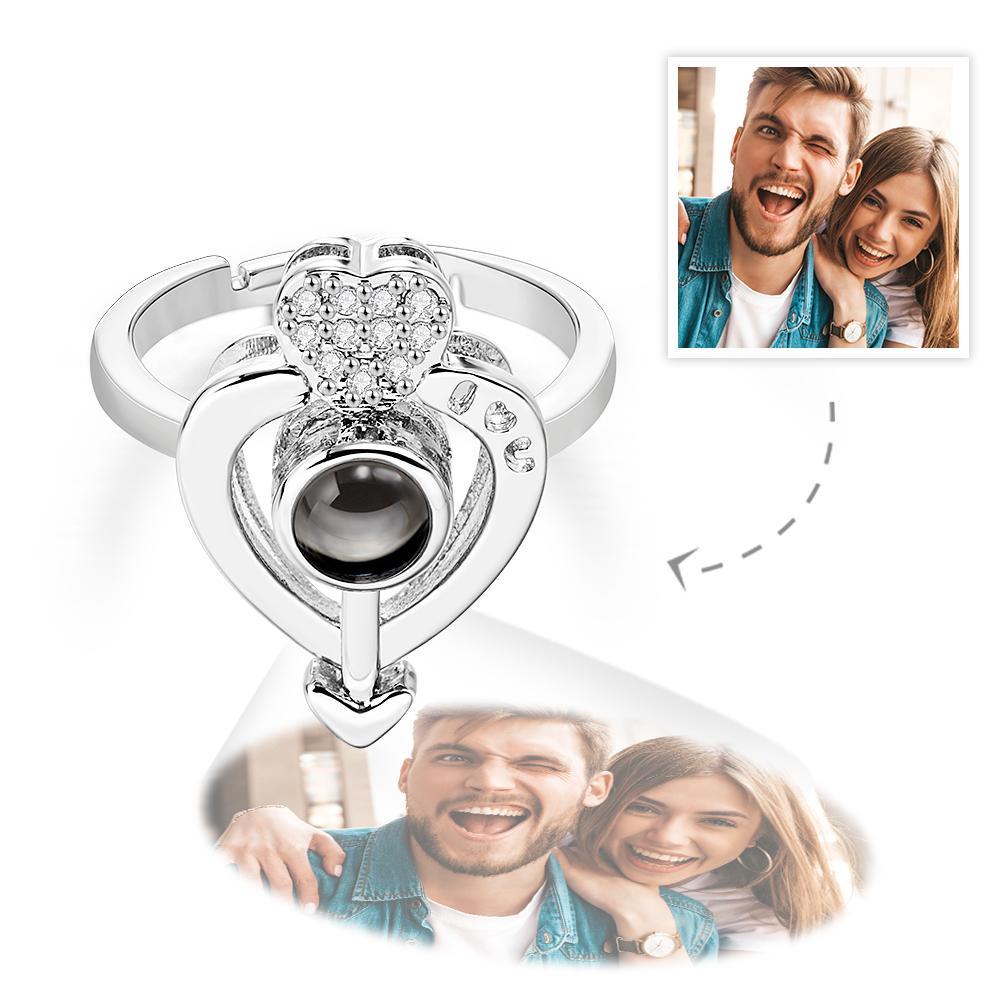 Custom Photo Projection Ring Personalized Heart-shaped Photo Ring Anniversary Gift for Her - soufeelus