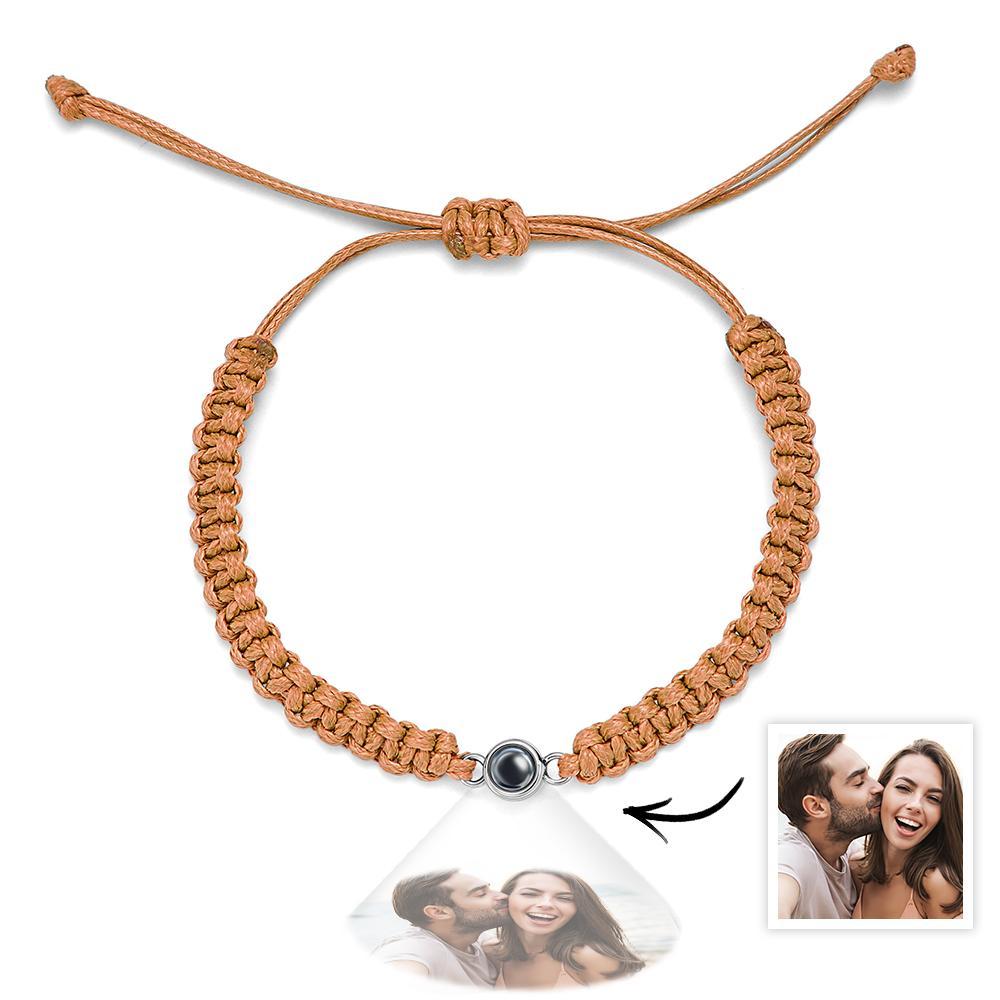 Personalized Braided Photo Projection Bracelet Fishtail Rope Men's Bracelet Hand Braided Bracelet Gift for Men