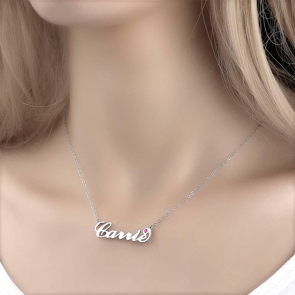 Personalized Name Necklace with Custom Birthstone, Birthday Gift Platinum Plated - Silver - soufeelus