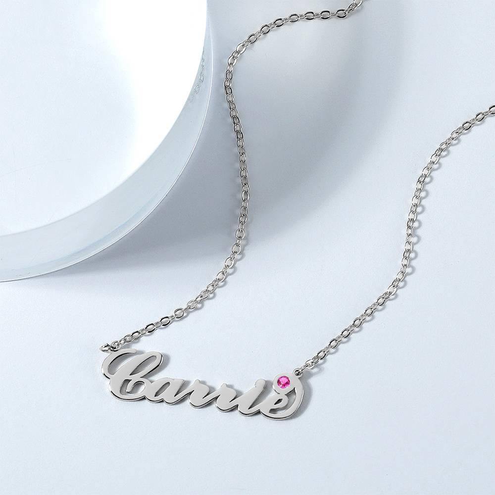 Personalized Name Necklace with Custom Birthstone, Birthday Gift Platinum Plated - Silver - soufeelus