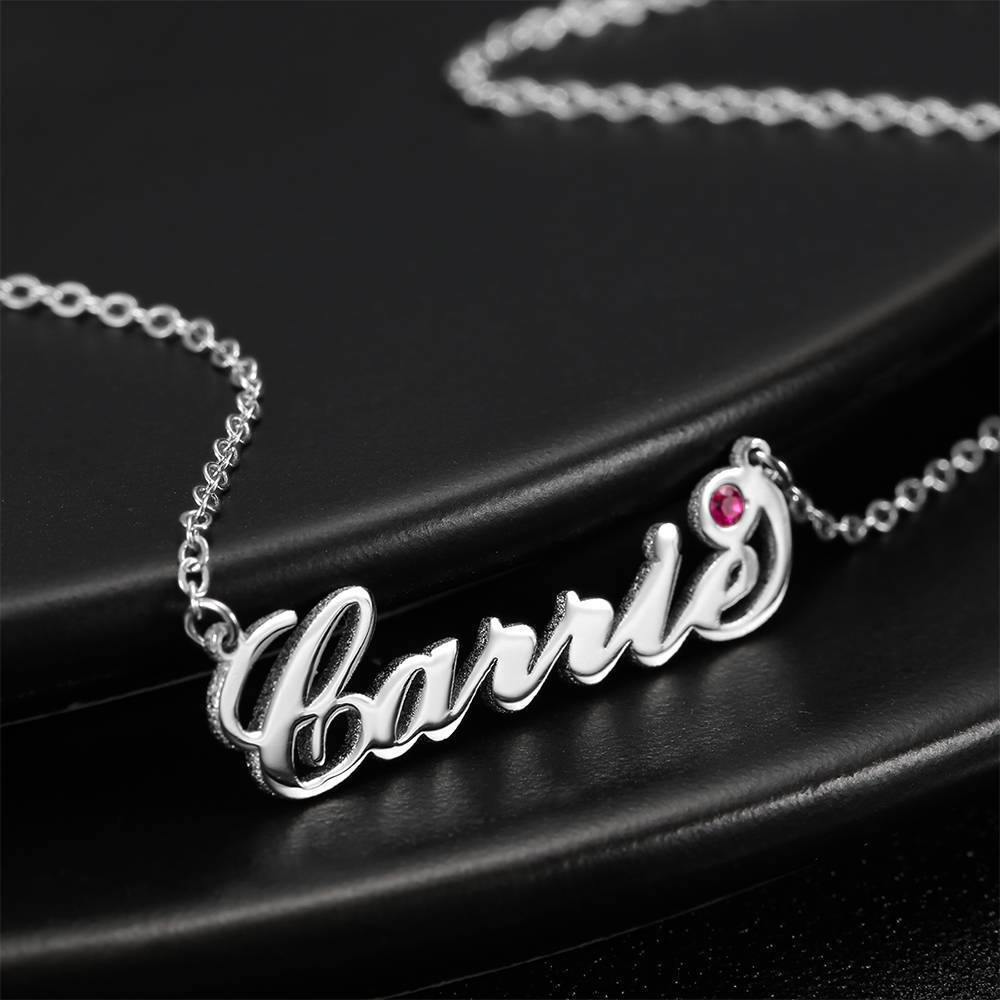Personalized Name Necklace with Custom Birthstone, Birthday Gift Platinum Plated - Silver - soufeelus