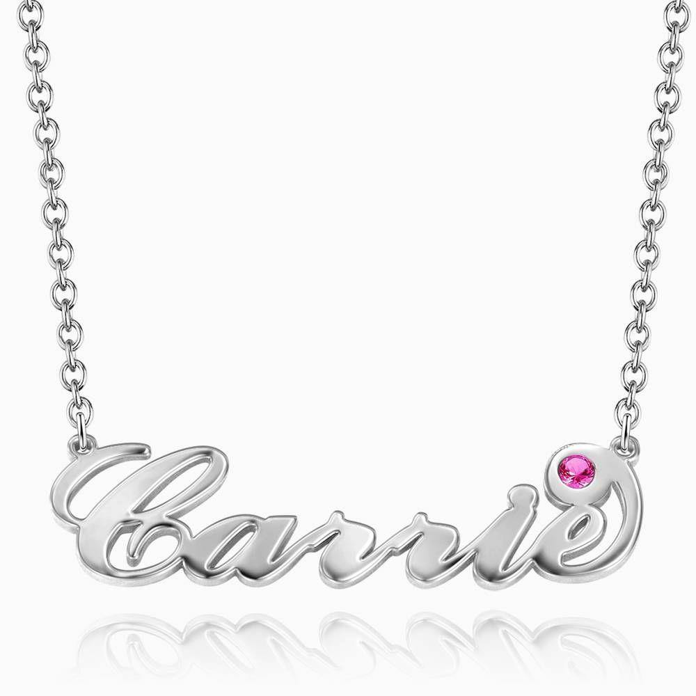 Personalized Name Necklace with Custom Birthstone, Birthday Gift Platinum Plated - Silver - soufeelus