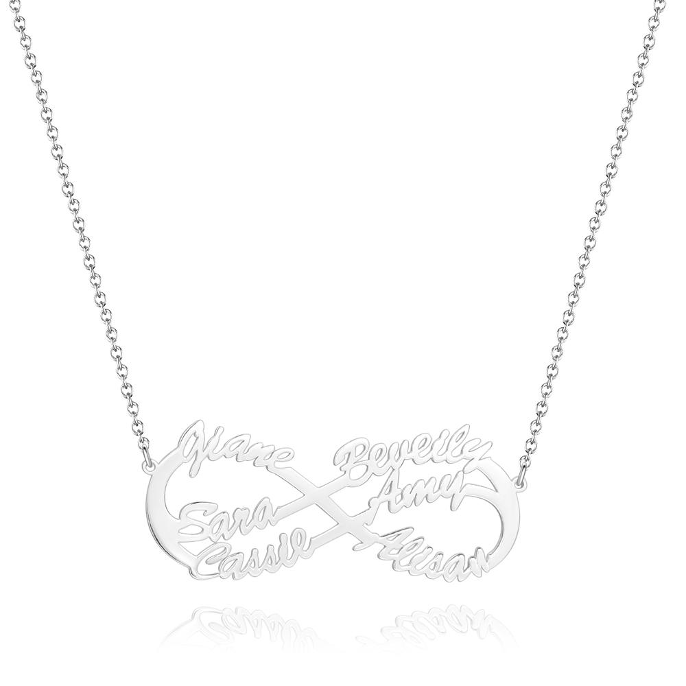 Infinity Name Necklace Six Names Necklace Silver