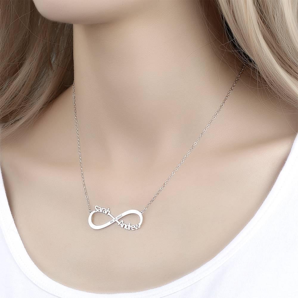 Engraved Infinity Name Necklace, Personalized Infinity Two Name Necklace - Silver - soufeelus