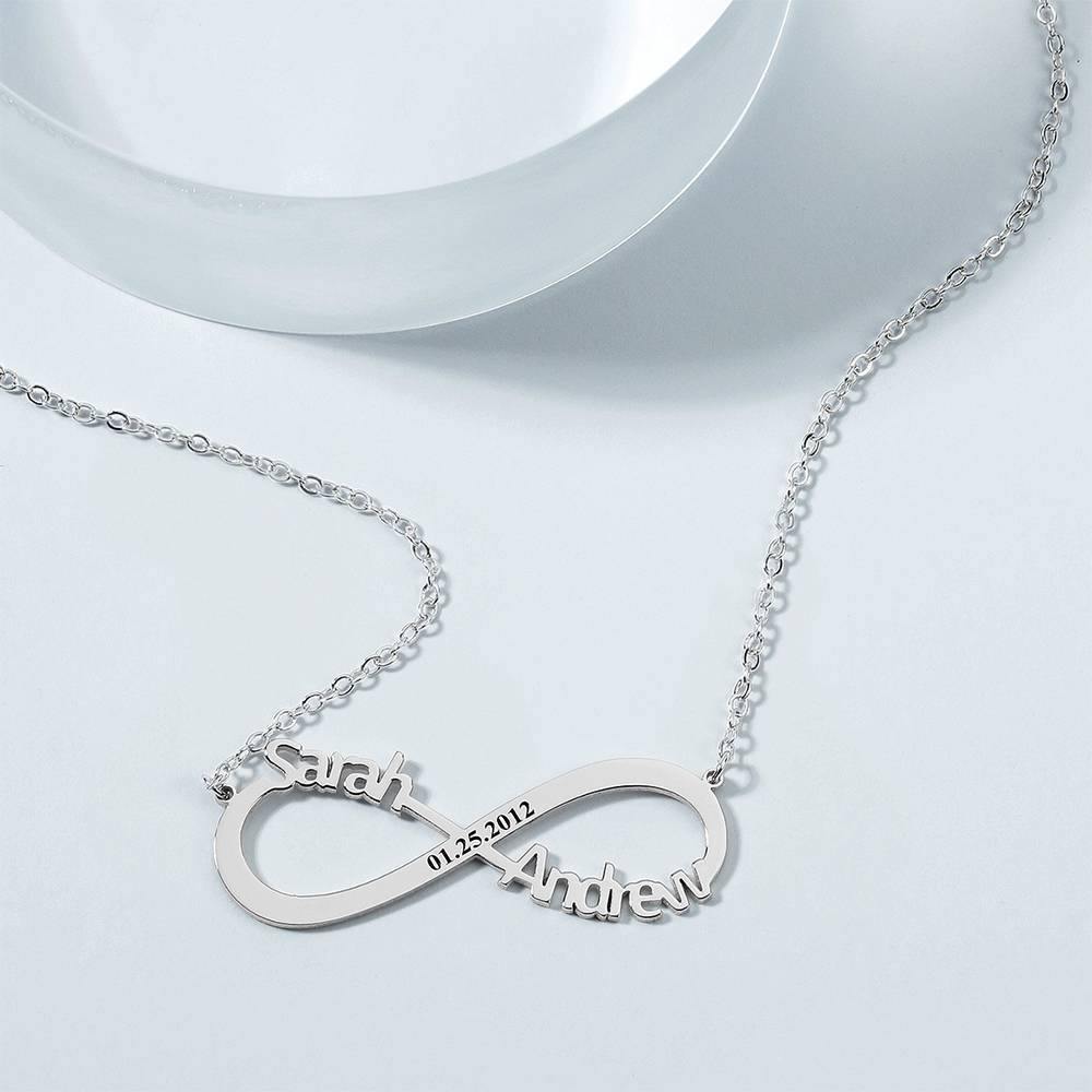 Engraved Infinity Name Necklace, Personalized Infinity Two Name Necklace - Silver - soufeelus
