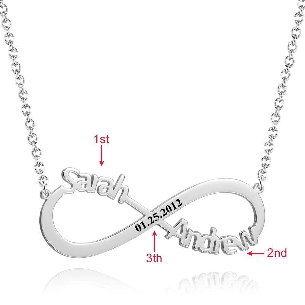 Engraved Infinity Name Necklace, Personalized Infinity Two Name Necklace - Silver - soufeelus