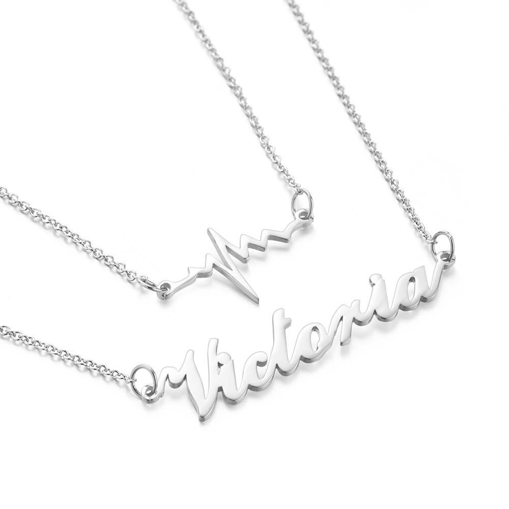 "Our Love" Two Interconnected Chains Lightning Necklace Personalized Name Necklace - soufeelus