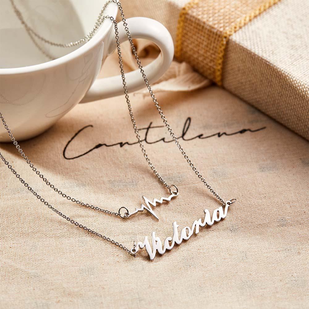 "Our Love" Two Interconnected Chains Lightning Necklace Personalized Name Necklace - soufeelus