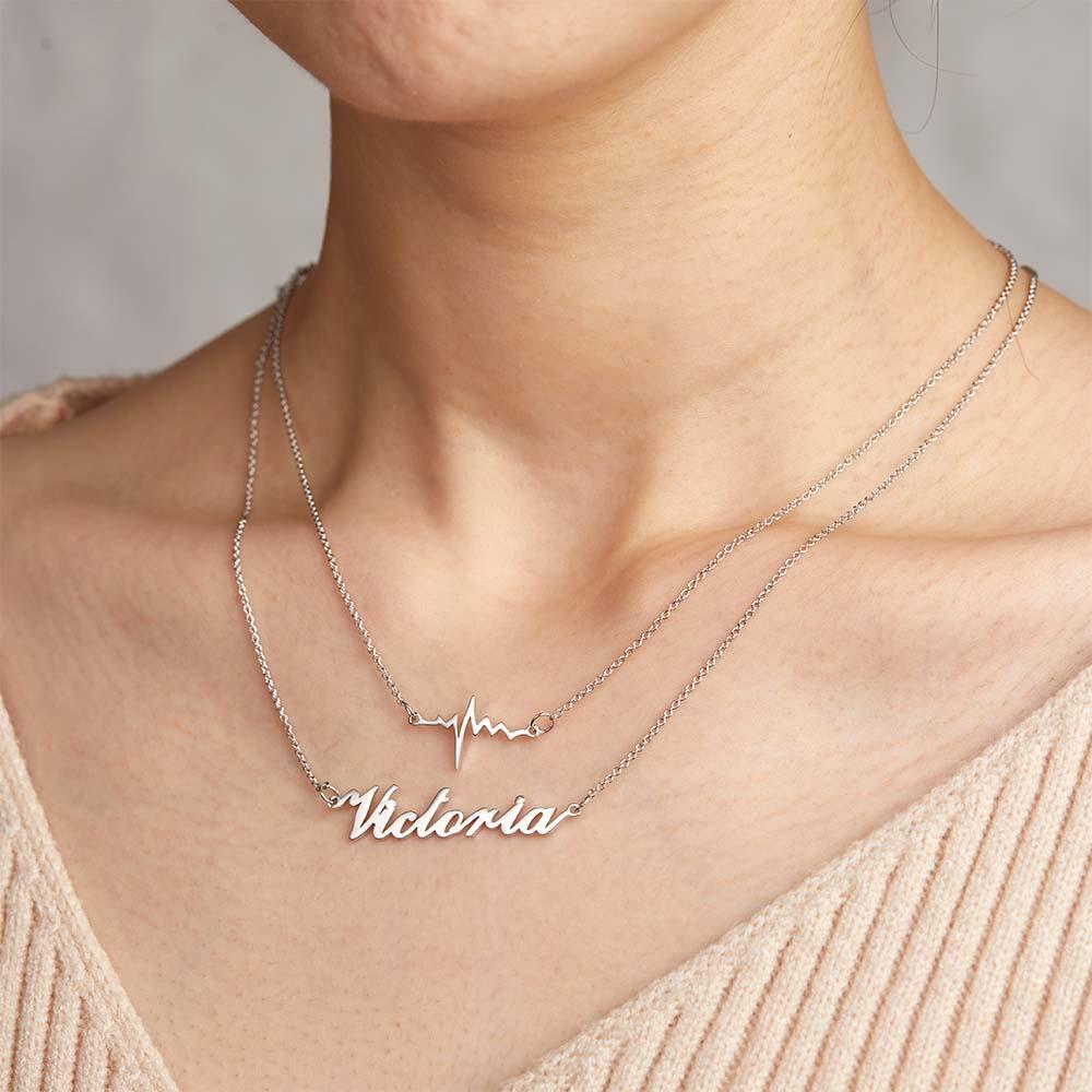 "Our Love" Two Interconnected Chains Lightning Necklace Personalized Name Necklace - soufeelus
