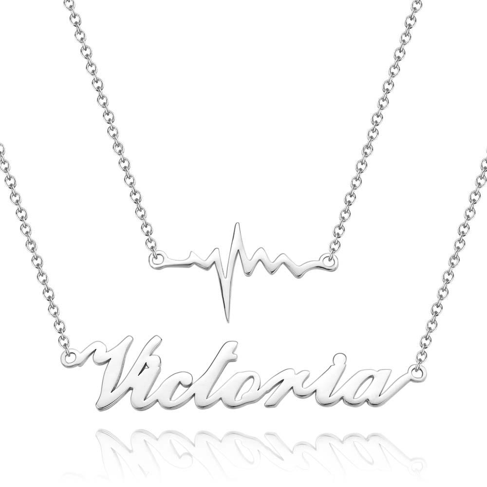 "Our Love" Two Interconnected Chains Lightning Necklace Personalized Name Necklace - soufeelus