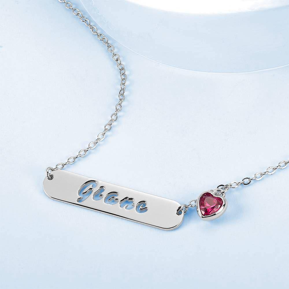 Hollow Carved Bar Name Necklace with Custom Birthstone, Unique Gift Platinum Plated - Silver - soufeelus