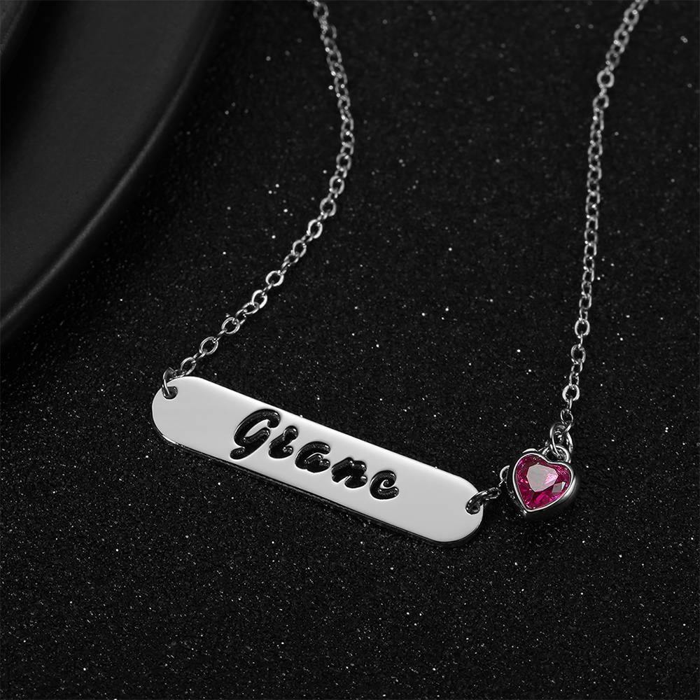 Hollow Carved Bar Name Necklace with Custom Birthstone, Unique Gift Platinum Plated - Silver - soufeelus