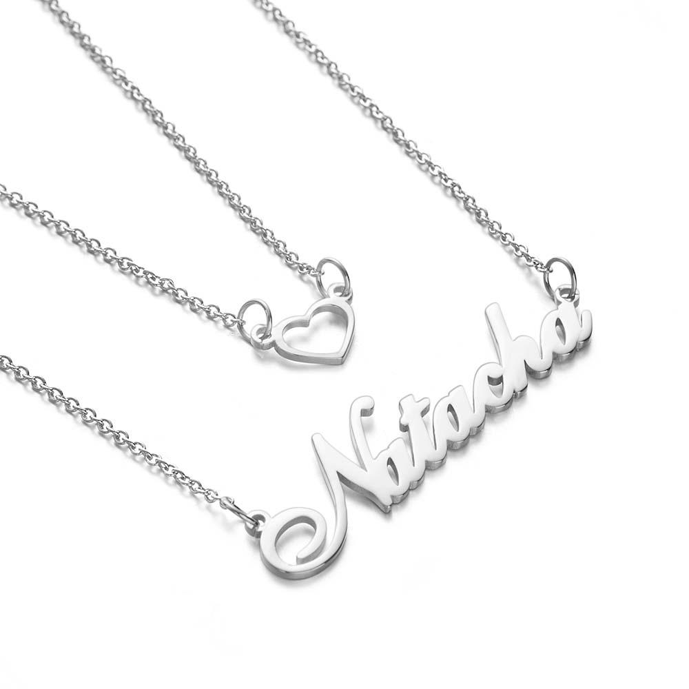 "Give My Heart To You" Personalized Heart Double Chain Name Necklace Unique Gift for Girlfriend - soufeelus