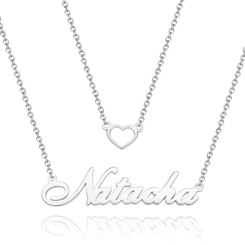 "Give My Heart To You" Personalized Heart Double Chain Name Necklace Unique Gift for Girlfriend - soufeelus