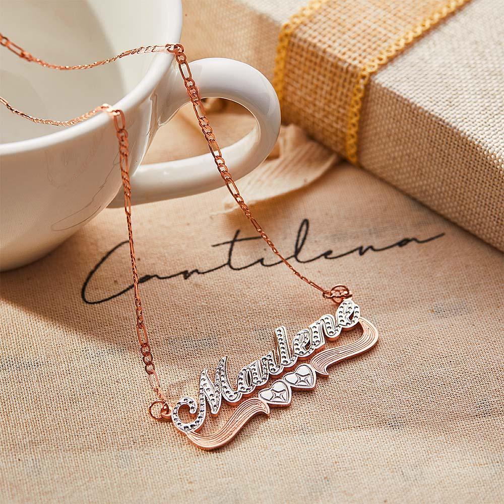 Two-Tone Heart Custom Name Necklace Shine Birthday Gift for You Loved Ones - soufeelus