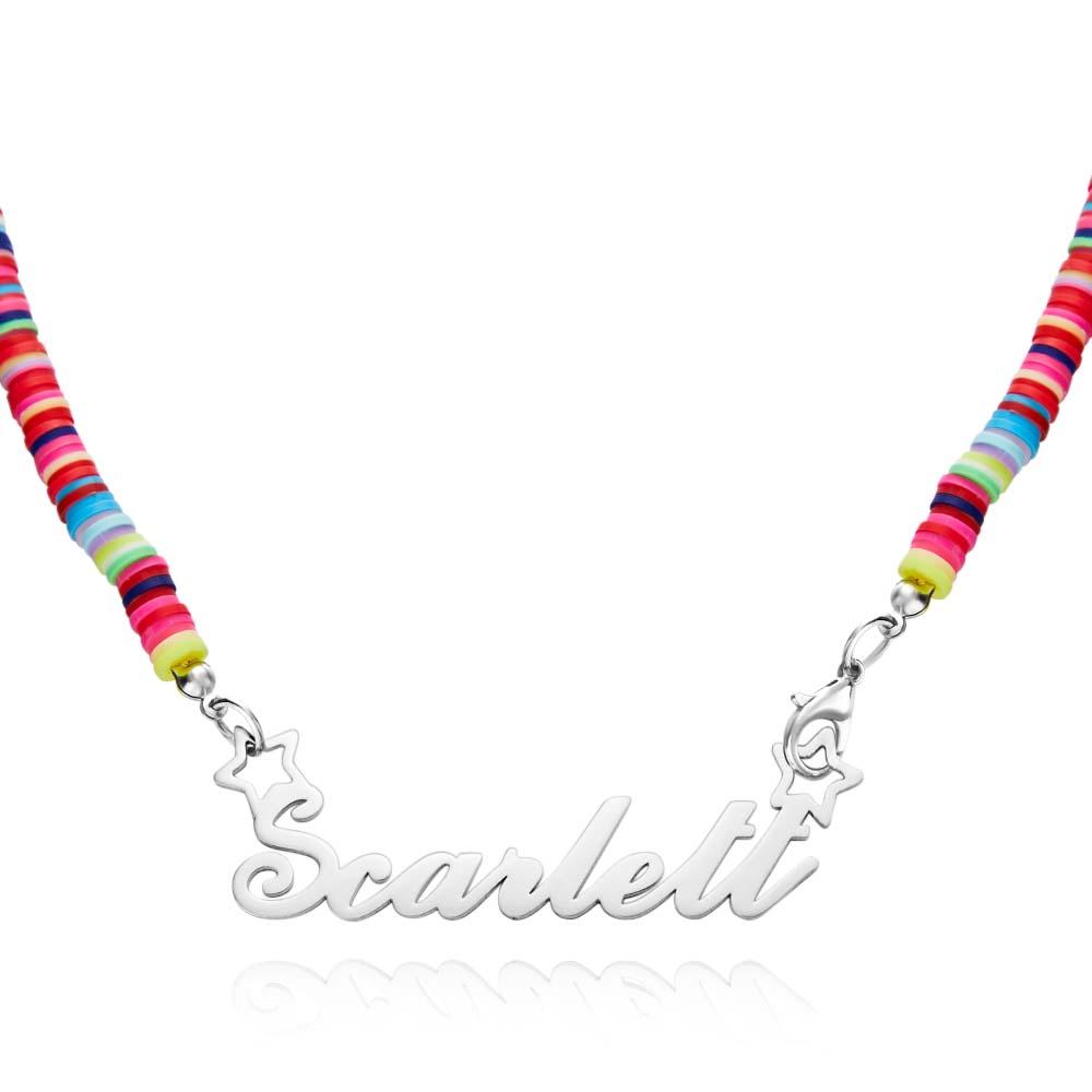Rainbow Magic Girls Name Necklace Personalized Children Nameplate Necklace Gift - soufeelus