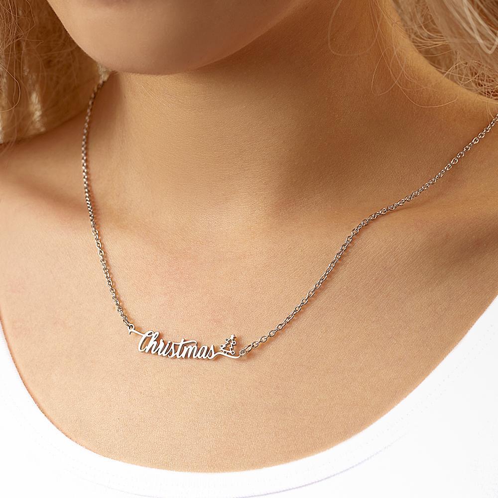Custom Name Necklace with Christmas Tree Jewelry Gift for Christmas