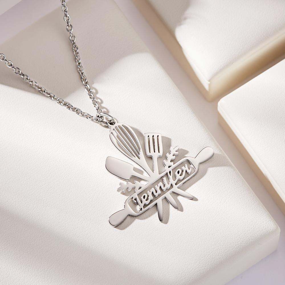 Custom Engraved Cooking Name Pendant Necklace Gift for Her - 