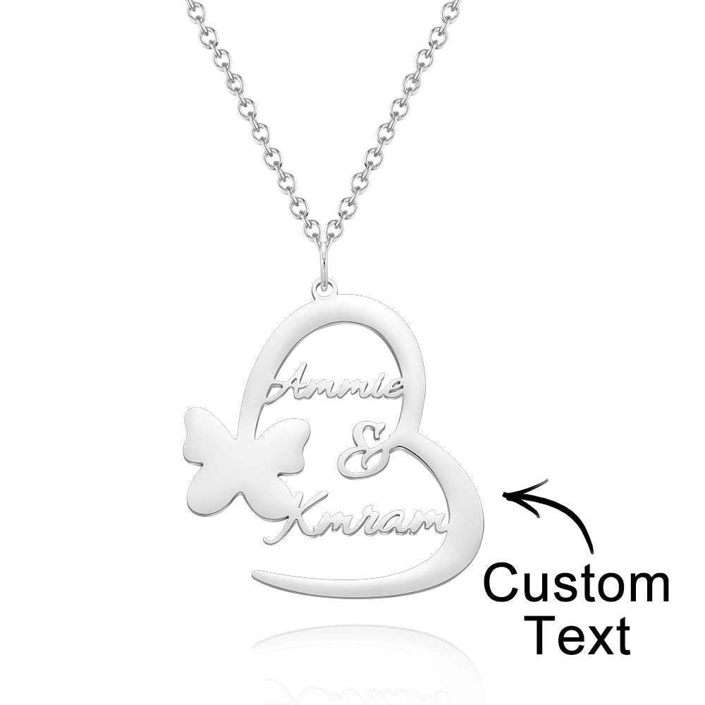 Custom Engraved Necklace Heart Shaped Butterfly Necklace Gift for Her - 
