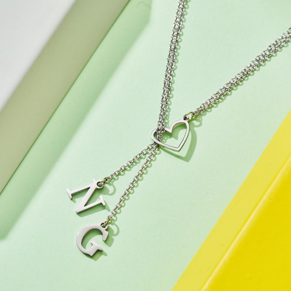 Custom Engraved Necklace Heart Shaped Letter Necklace Gift for Her - 