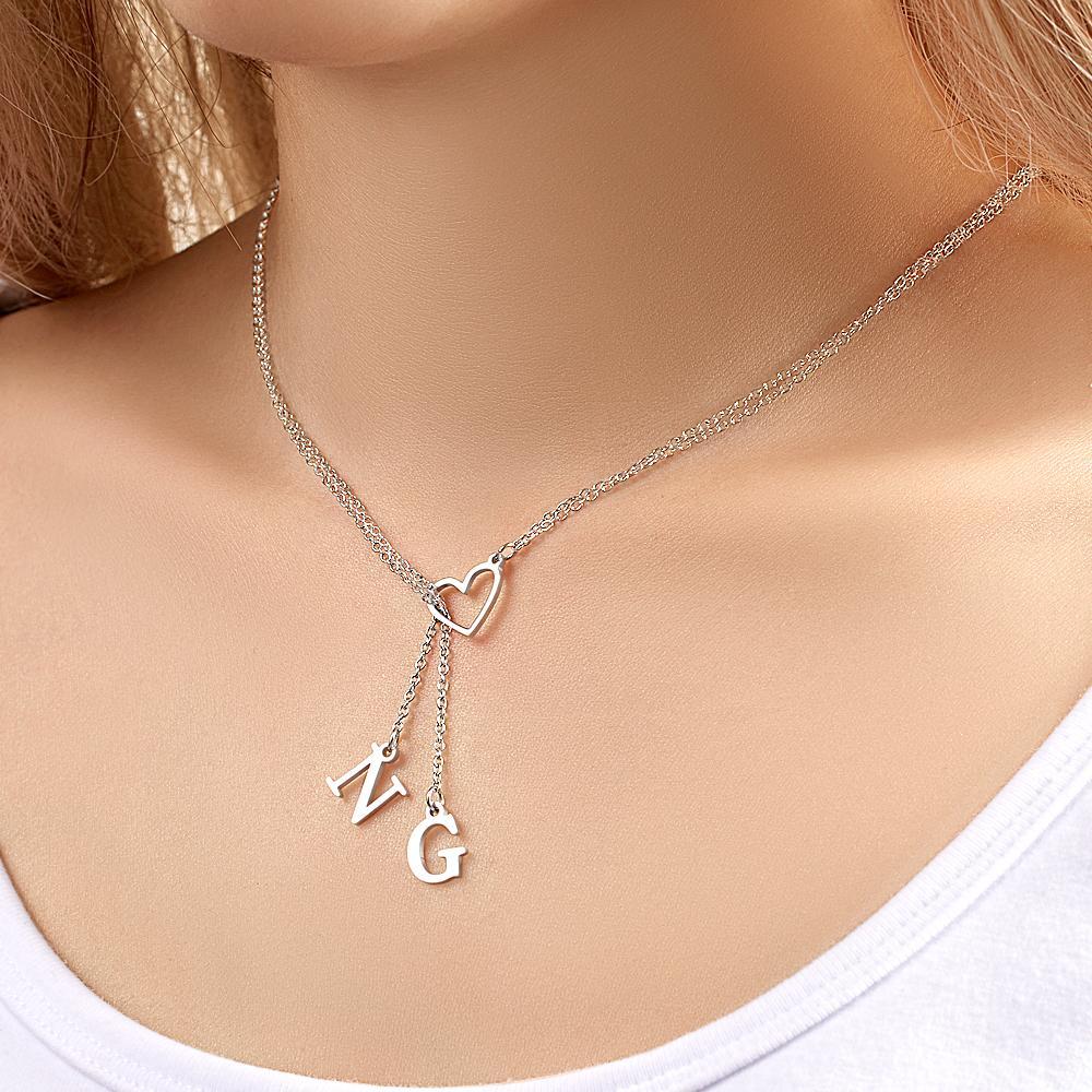 Custom Engraved Necklace Heart Shaped Letter Necklace Gift for Her - 