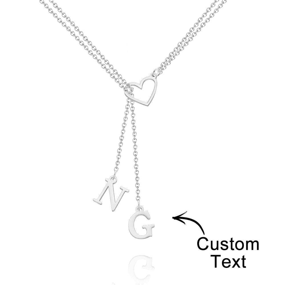 Custom Engraved Necklace Heart Shaped Letter Necklace Gift for Her - 