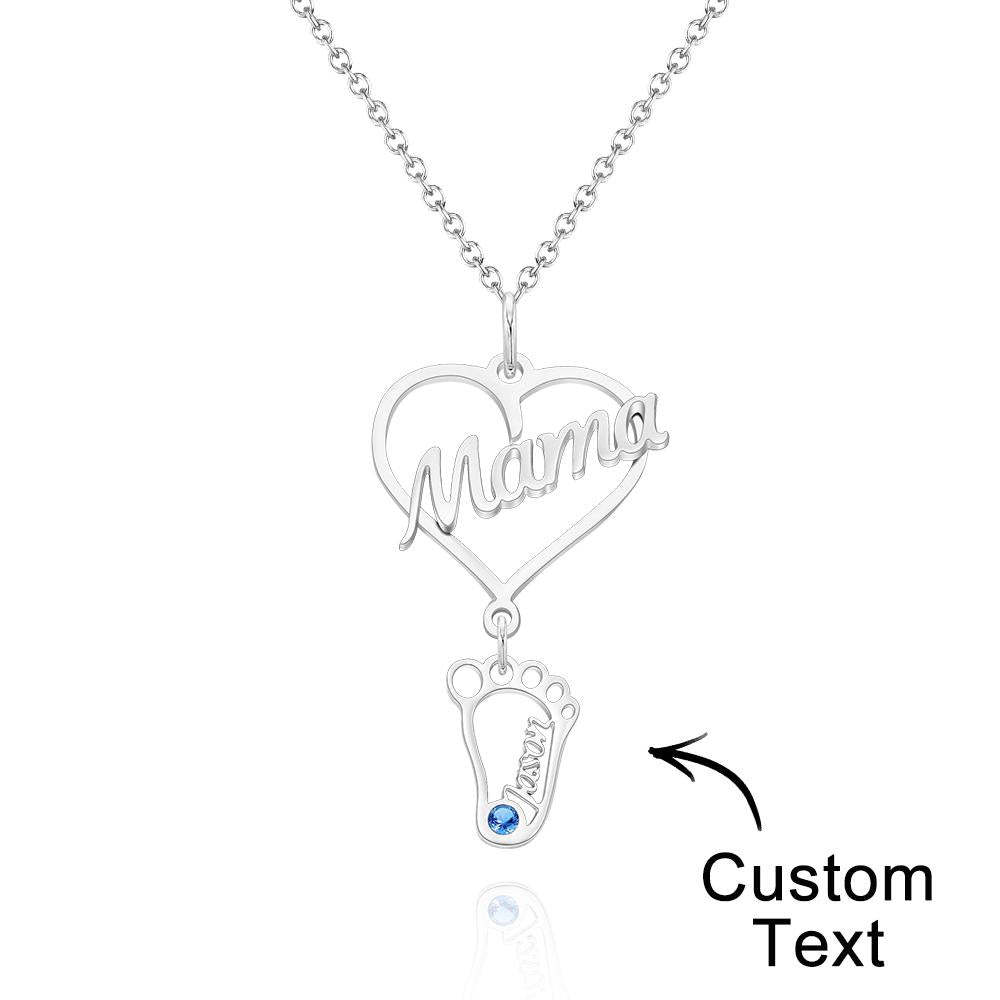 Custom Engraved Name Necklace Love MaMa Heart with Diamonds Baby Feet Charm - soufeelus