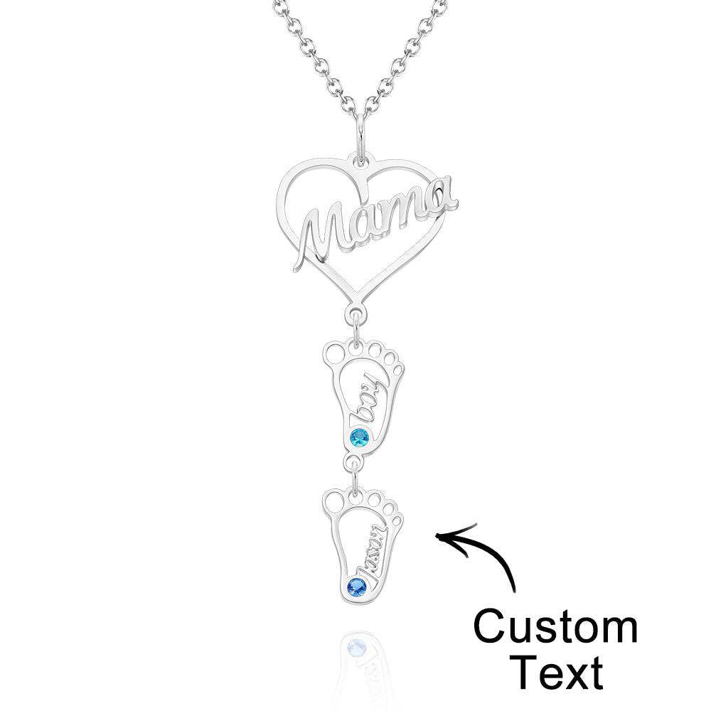 Custom Engraved Name Necklace Love MaMa Heart with Diamonds Baby Feet Charm - soufeelus