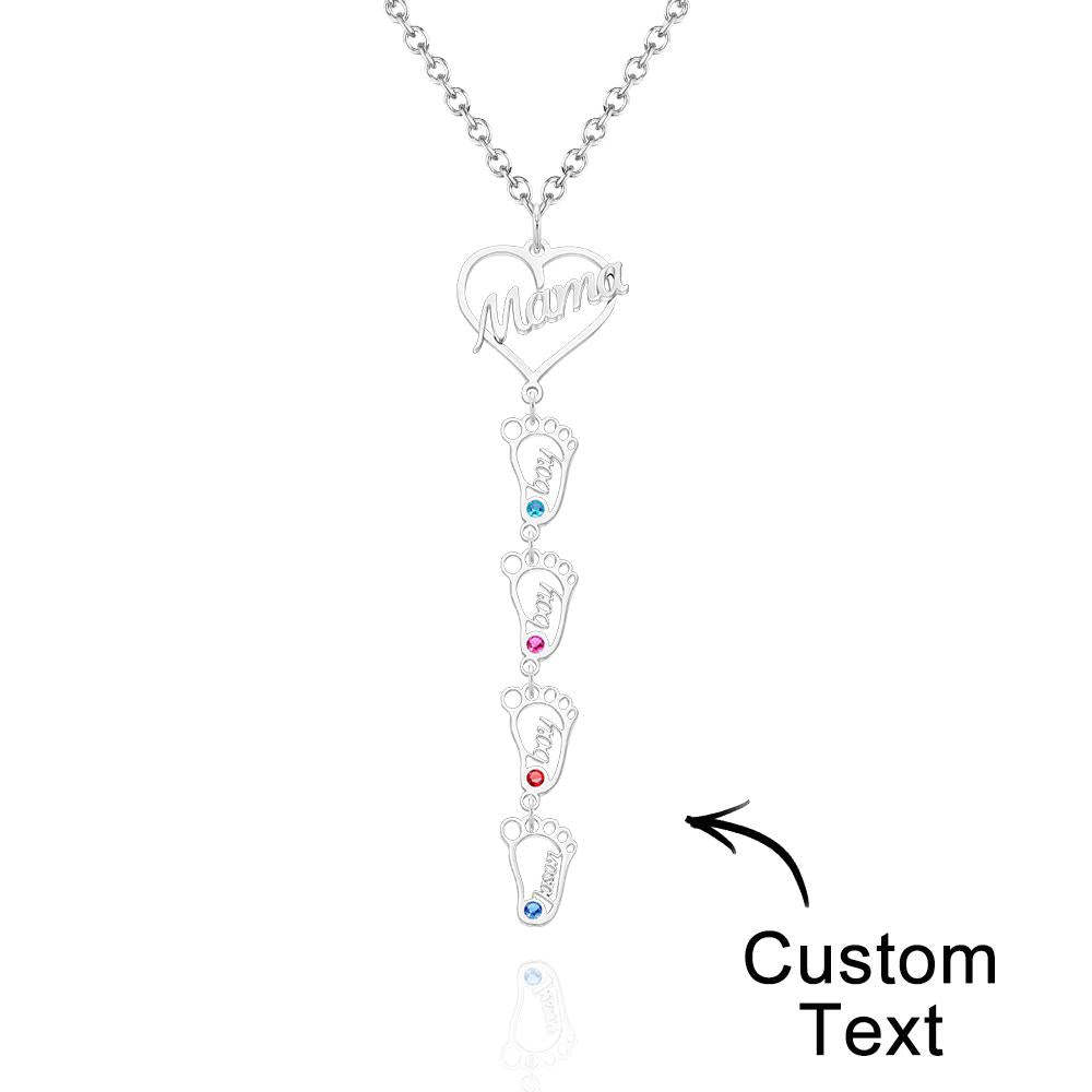 Custom Engraved Name Necklace Love MaMa Heart with Diamonds Baby Feet Charm - soufeelus