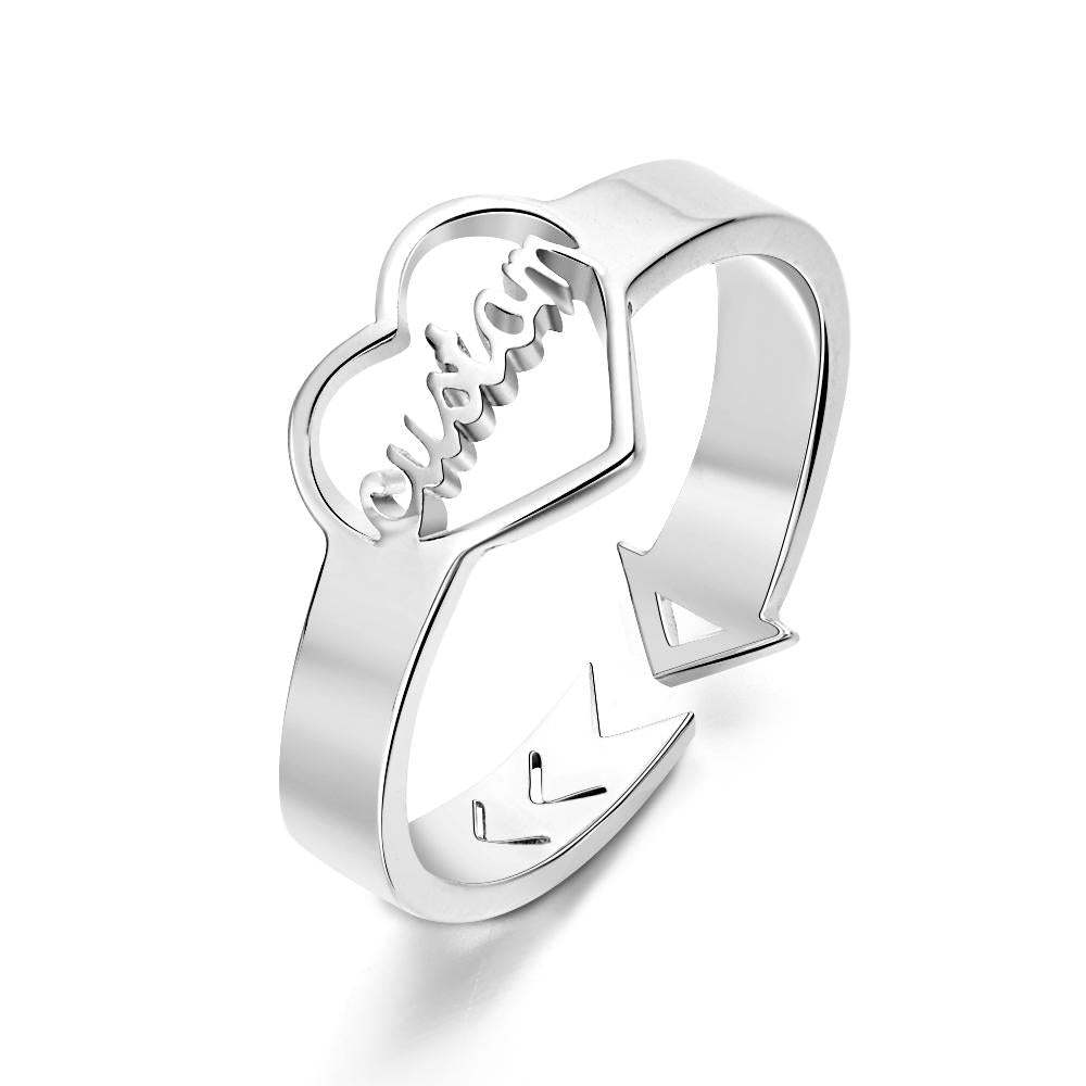 Loving Heart Custom Name Adjustable Ring For Women Girls Engagement Gift - soufeelus