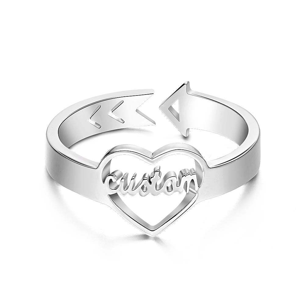 Loving Heart Custom Name Adjustable Ring For Women Girls Engagement Gift