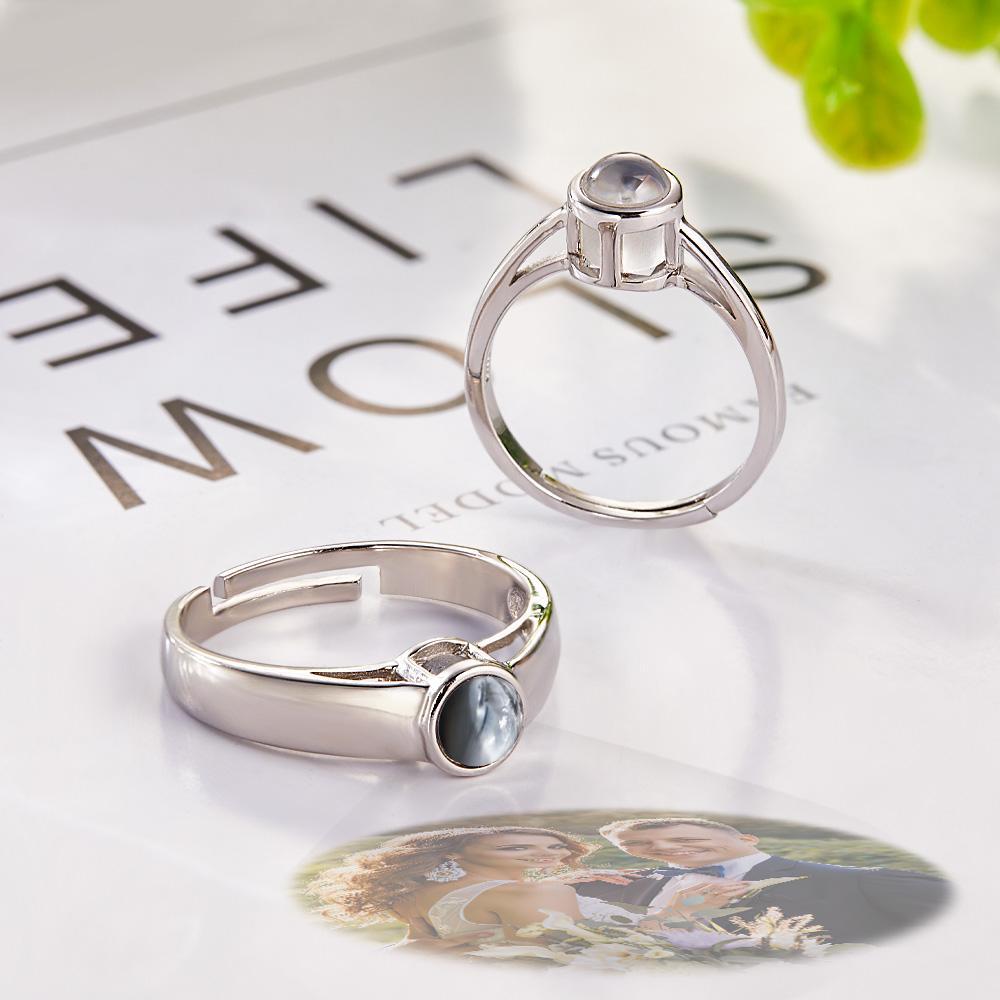 Custom Photo Projection Ring Adjustable Ring for Girlfriend Personalized Couples Statement Ring Wedding Jewelry Anniversary Gift - soufeelus