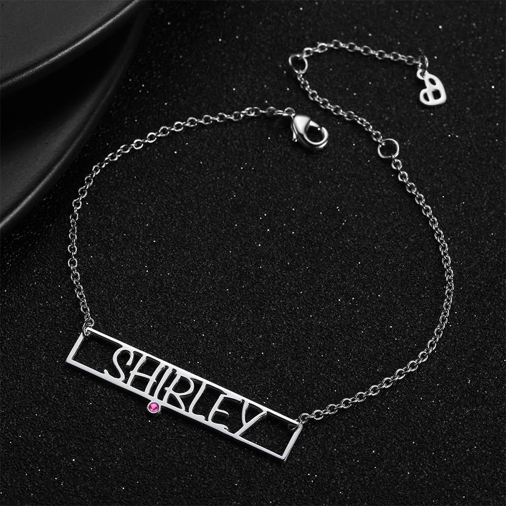 Hollow Carved Bar Name Bracelet with Custom Birthstone Platinum Plated - Silver - soufeelus