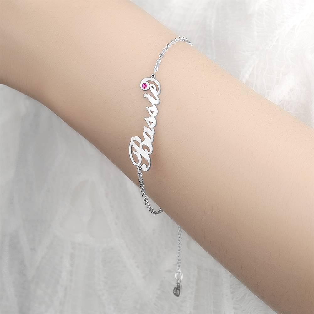 Personalized Name Bracelet with Custom Birthstone, Birthday Gift Platinum Plated - Silver - soufeelus