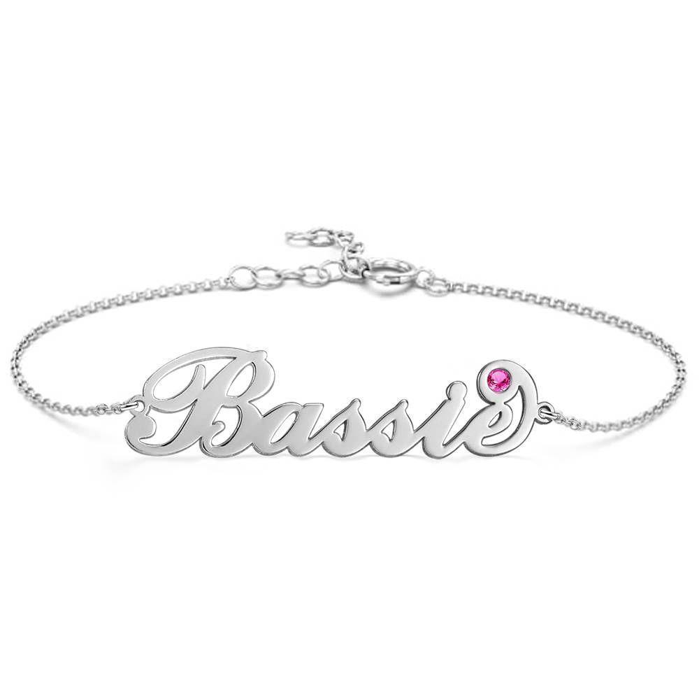 Personalized Name Bracelet with Custom Birthstone, Birthday Gift Platinum Plated - Silver - soufeelus