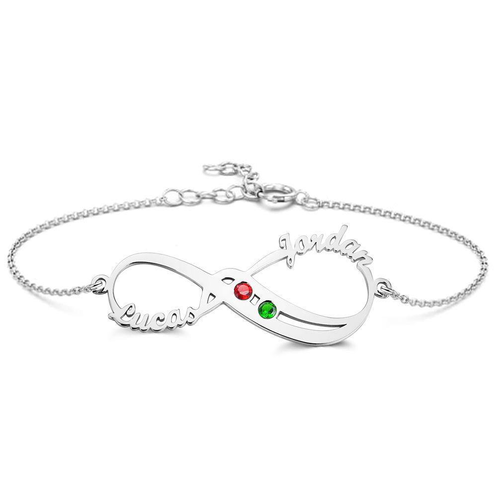 Personalised Birthstone Bracelet, Name Bracelet Infinity Bracelet Silver - soufeelus
