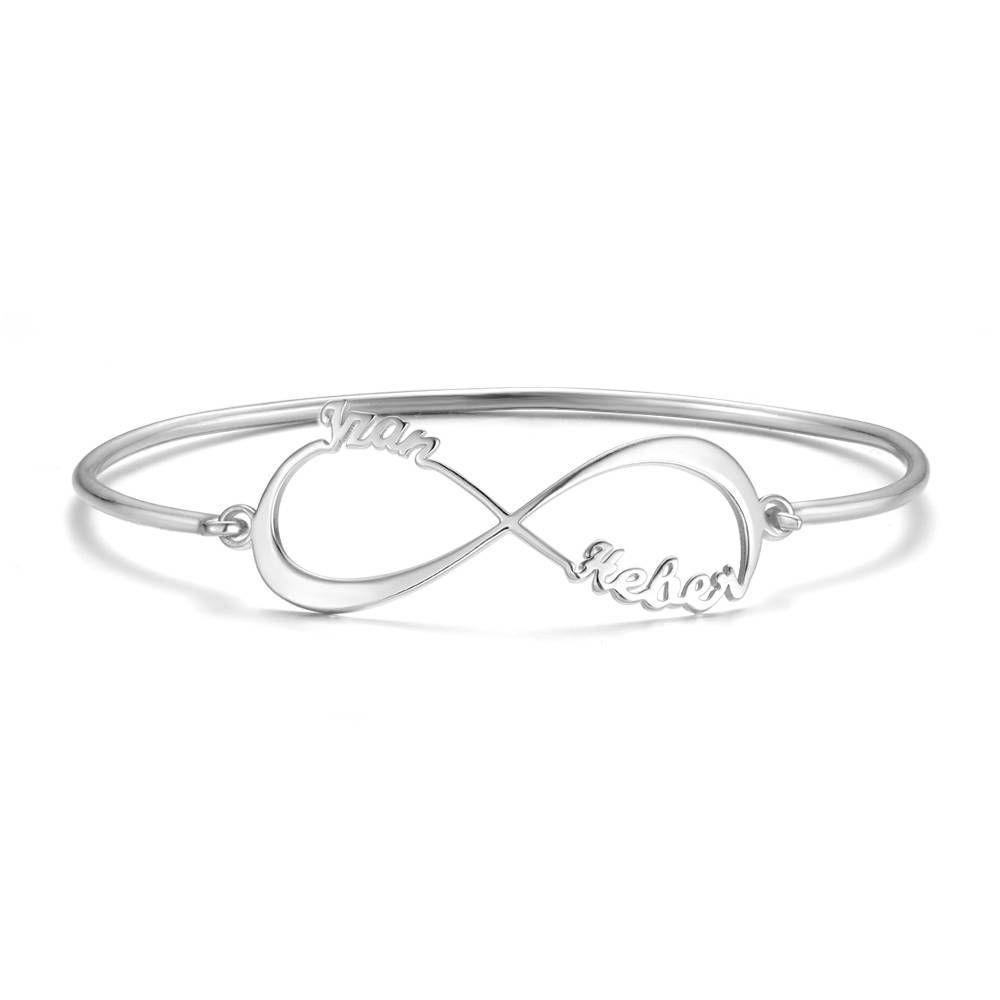 Name Bangle, Name Infinity Bracelet Two Names Rose Gold Plated - soufeelus