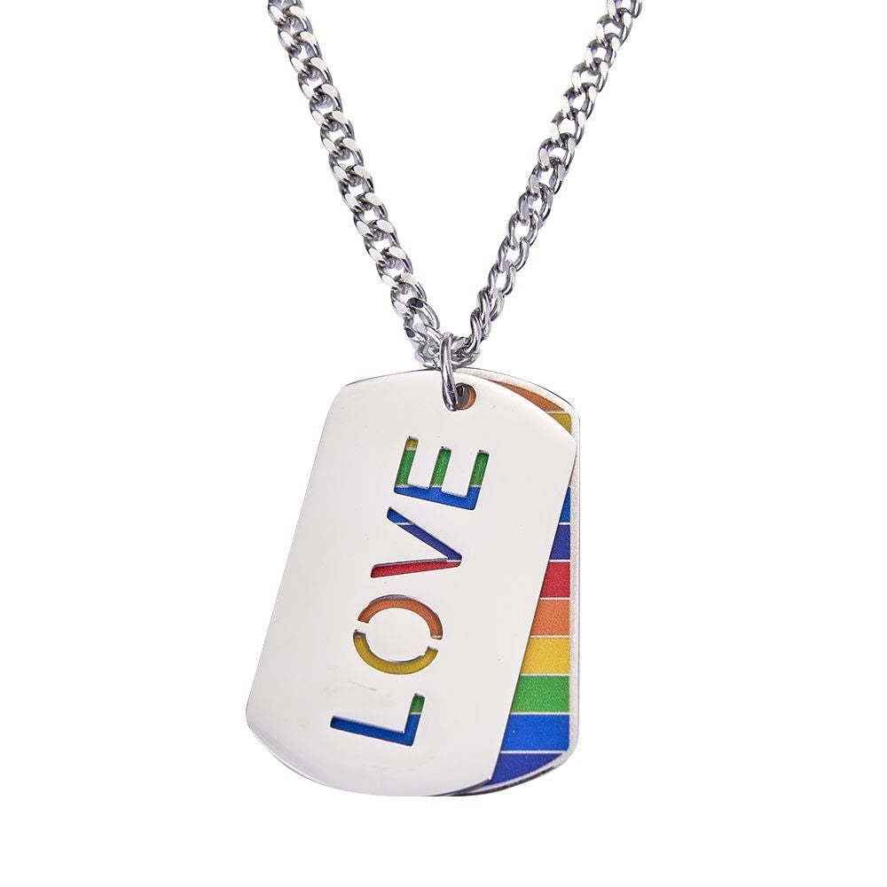 Custom LGBT Engraved Necklace Rainbow Color With Personalized Text Perfect Gift For Couples On Pride's Day - soufeelus