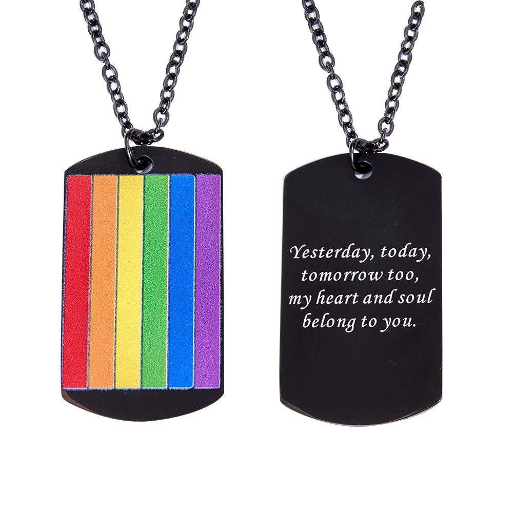 Personalized Black Engraved Necklace Rainbow Color With Custom Words Perfect Gift For Queers On Pride's Day - soufeelus