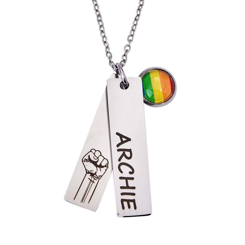 Custom Two Dog Tag Rainbow Engraved Necklace Silver Necklace With Custom Words Perfect Gift For Homosexuals On Pride's Day - soufeelus