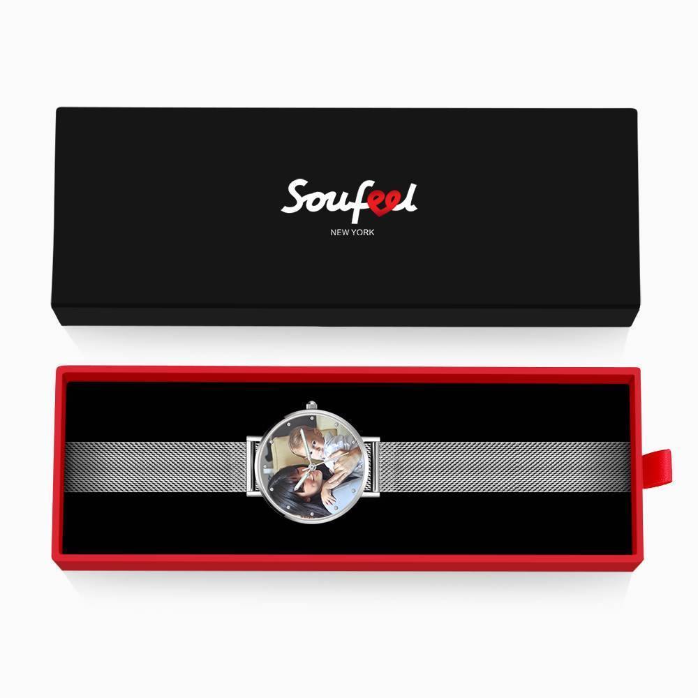 Engraved Photo Watch with Luminous Pointer Alloy Bracelet Photo Watch 40mm - Unisex - soufeelus