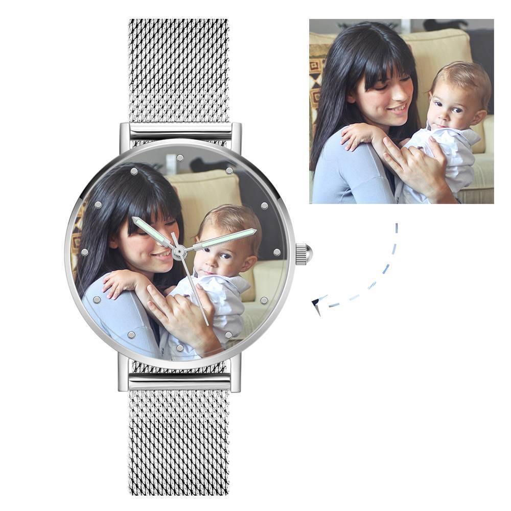 Engraved Photo Watch with Luminous Pointer Alloy Bracelet Photo Watch 40mm - Unisex - soufeelus