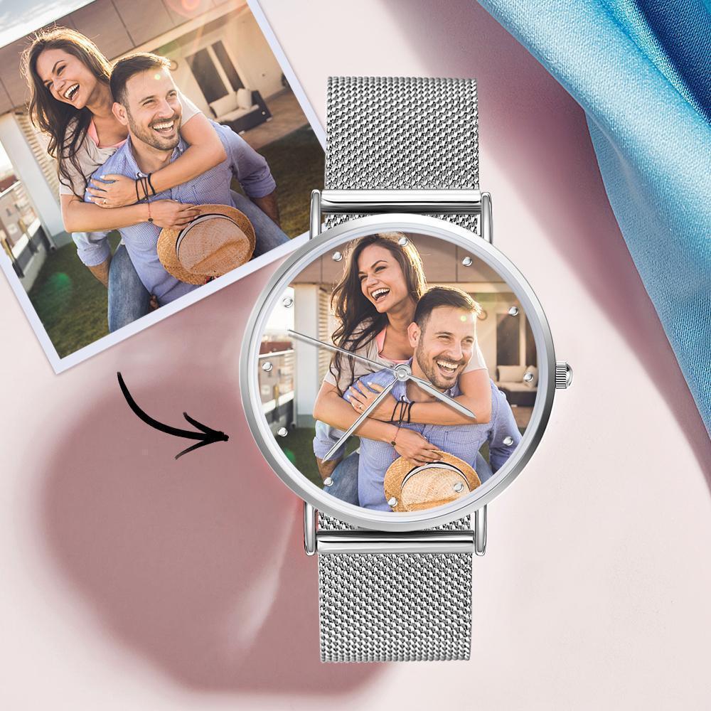 Engraved Women's Black Alloy Bracelet Photo Watch 36mm Christmas Gifts