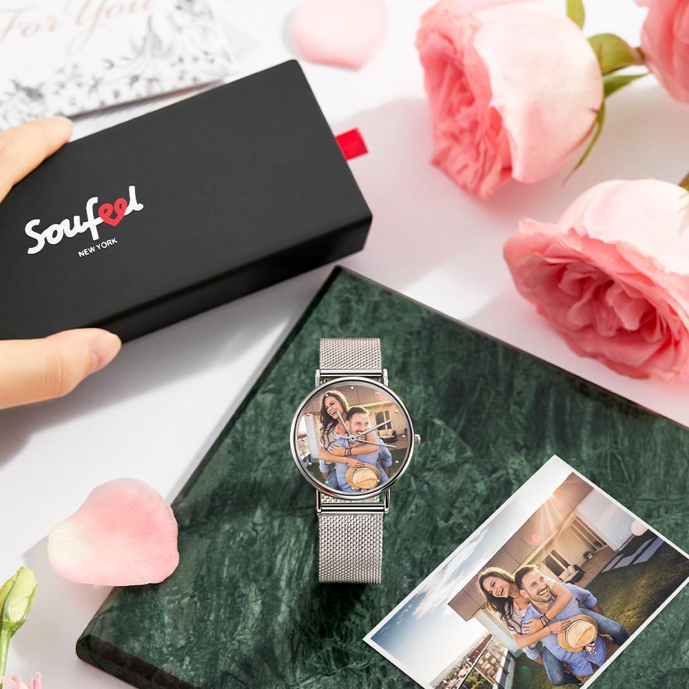Women's Engraved Alloy Bracelet Custom Photo Watch 36mm