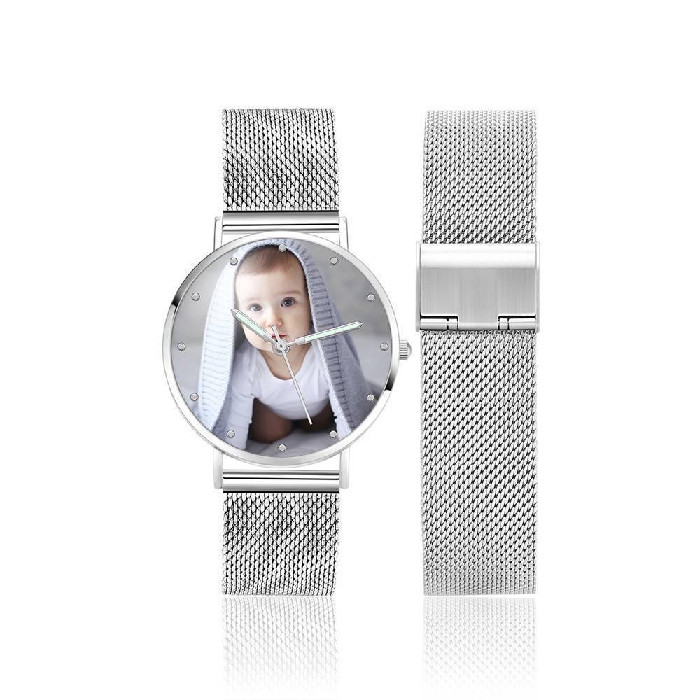 Engraved Photo Watch with Luminous Pointer Alloy Bracelet Photo Watch 36mm - Women's