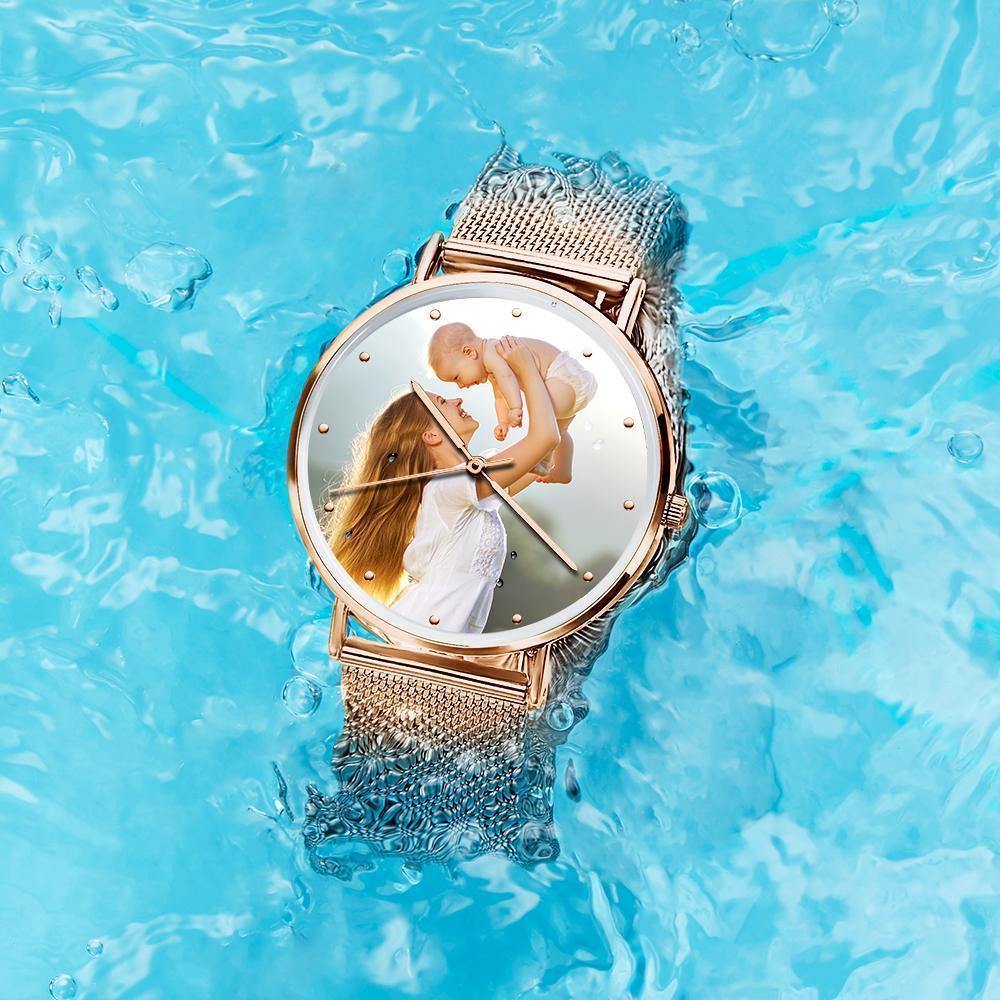 Women's Engraved Rose Gold Alloy Bracelet Photo Watch 36mm