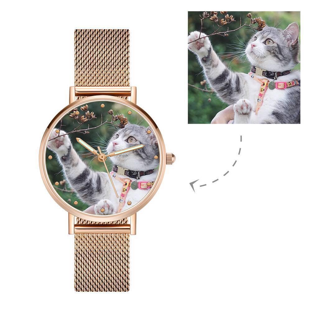 Engraved Photo Watch with Luminous Pointer Rose Gold Alloy Bracelet Photo Watch 36mm - Women's