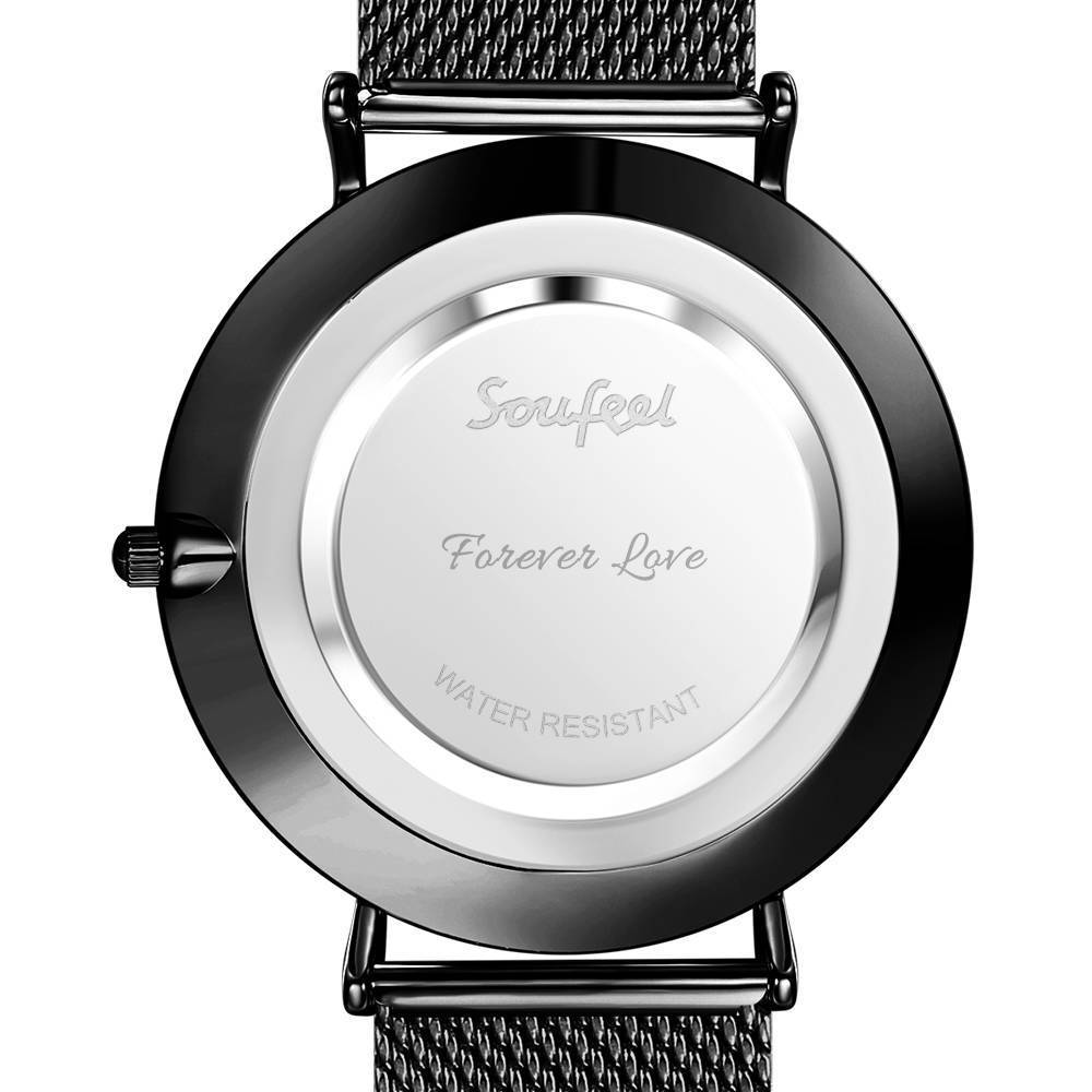 Engraved Women's Black Alloy Bracelet Photo Watch 36mm