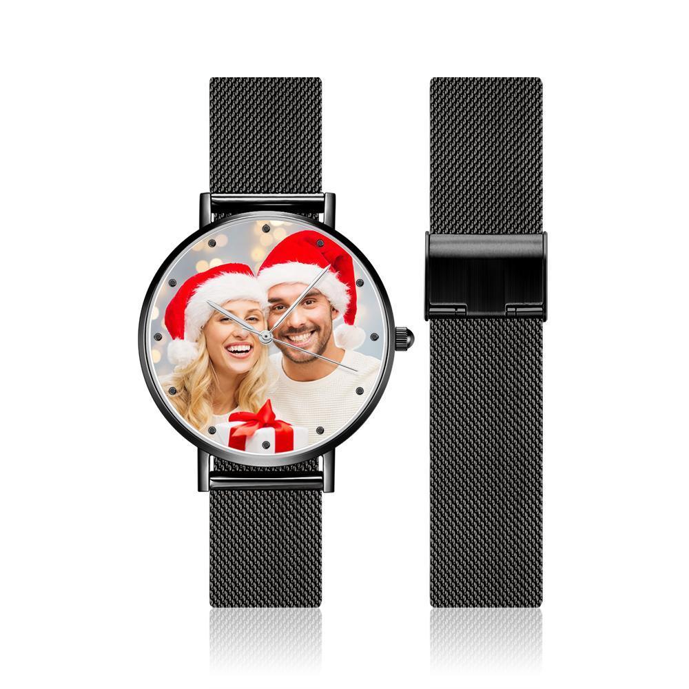 Engraved Women's Black Alloy Bracelet Photo Watch 36mm Christmas Gifts