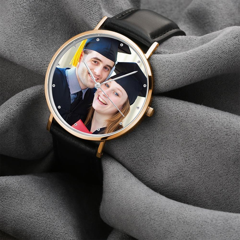 Unisex Engraved Photo Watch Graduation Gift Black 40mm - soufeelus